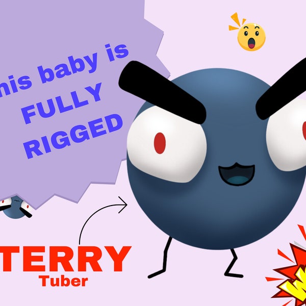 Fully Rigged Chaos Ball VTuber great for new vtubers, test model, funny model, its terry, very expressive, cheap ball blueberry boy