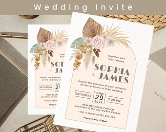 Wedding Invitation Template| Leaf Monogram Border| Elegant Wedding Monogram| Invitation Suite Printable | Editable Minimalist Wedding Invite