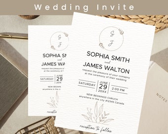 Modern Minimalist Wedding Invitation Template Suite | Printable Wedding Invite | Elegant Wedding Invites | Simple Wedding Invitation Set