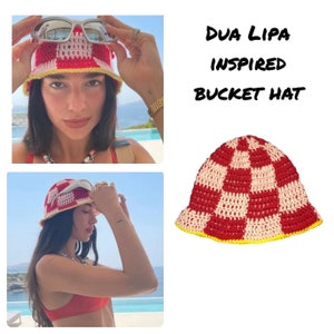 Crochet Checkered Bucket Hat Inspired by Dua Lipa