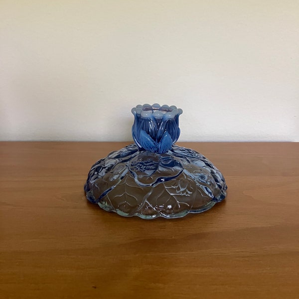 Vintage Fenton Provincial Blue Water Lily Candleholder