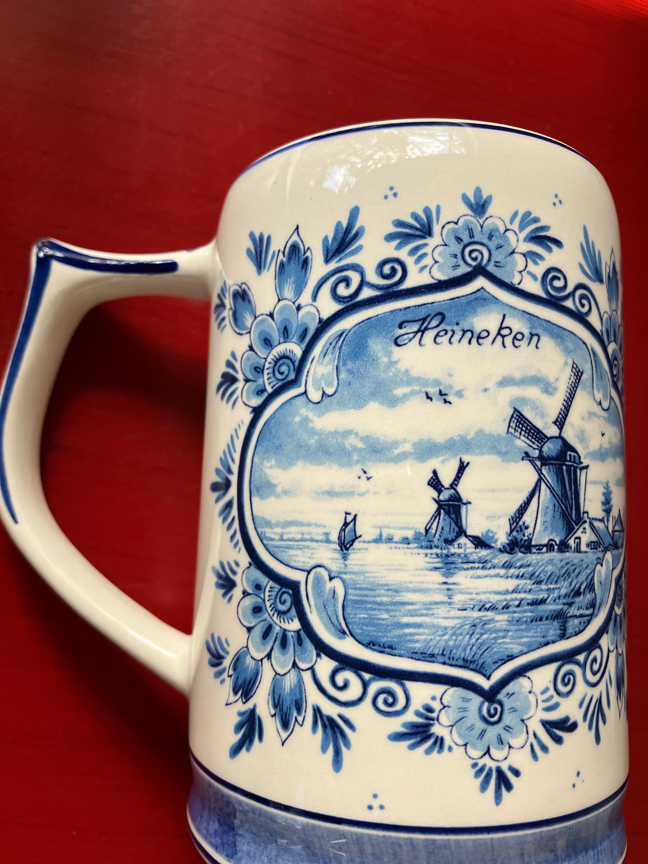 Vintage Hand Painted Delft Blue and White Heineken Stein, Dutch Ceramic ...