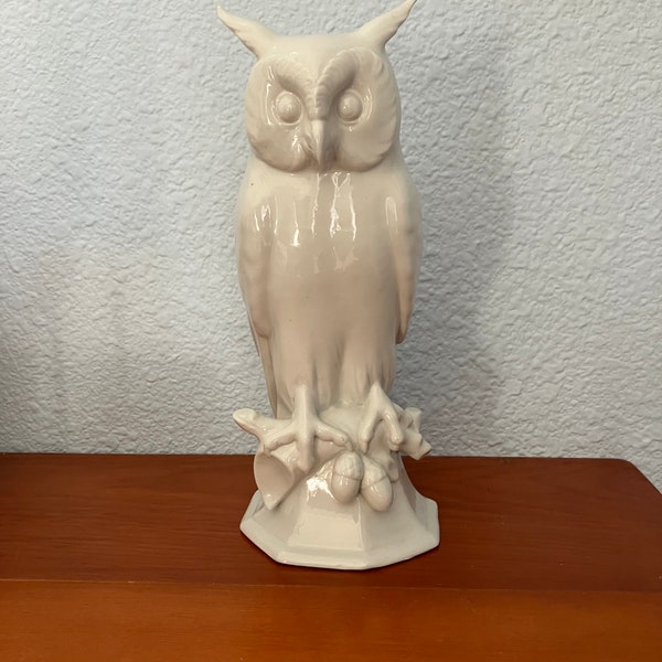 Large Vintage German Kister Scheibe-Alsbach White Glazed Porcelain Owl Figurine