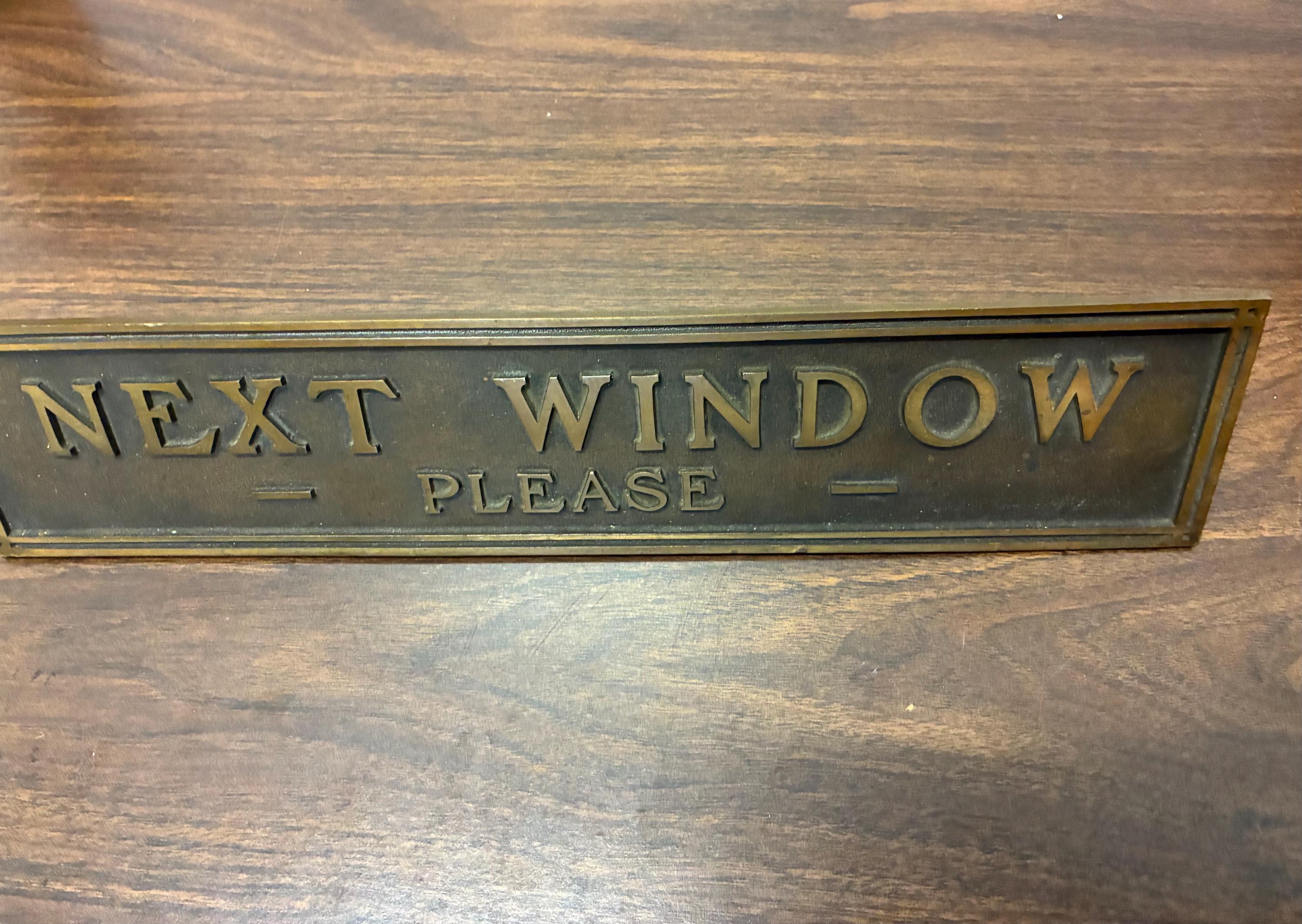 Vintage Cast Brass /bronze "next Window Please" Sign - Etsy