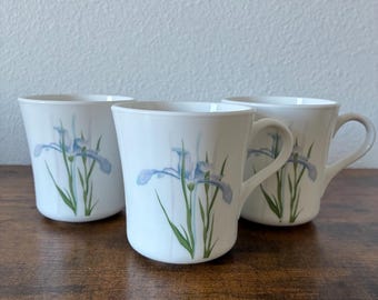 3 Vintage Corning Corelle Shadow Iris Mugs, Embossed Logo