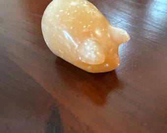 Vintage Mini Hand Carved Polished Orange Stone Pig Figurine