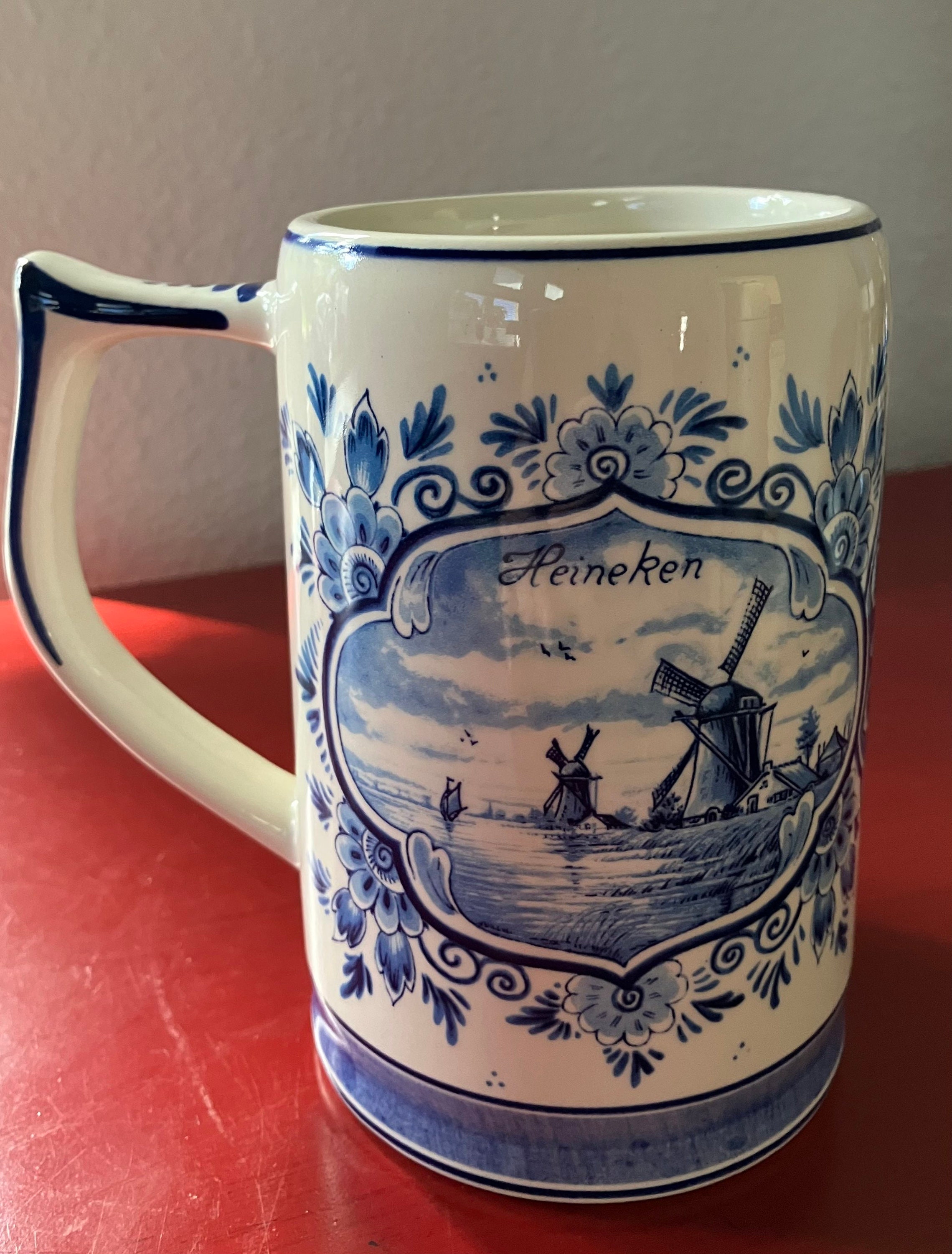 Vintage Hand Painted Delft Blue and White Heineken Stein, Dutch Ceramic ...