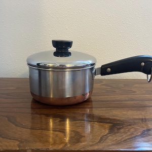 Revere Ware 1 Quart Copper Clad Bottom Sauce Pan with Lid,Pre 1968 Revere Ware, Double Ring Logo