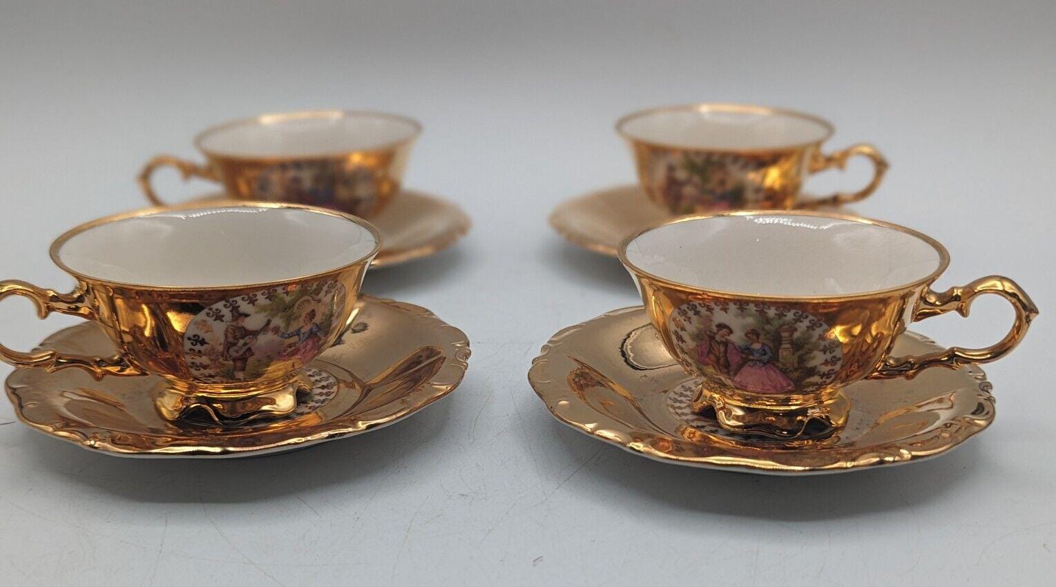 ゴールド美品24KGPティーセット5客 Gold Plated Cup 24KGP, 7.5cm Wide, 2.5cm High, Used Condition | eBay
