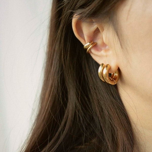Klassieke gouden oorbellen in roestvrij staal, gouden kleur, trendy sieraden, kleine grote cirkels, punkstijl voor vrouwen
