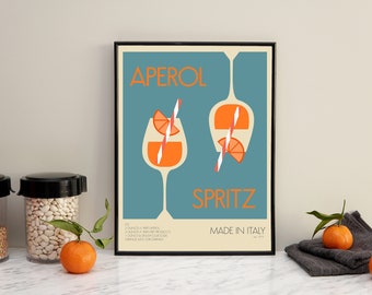 Aperol Spritz Retro Poster: Kitchen & Bar Art (Digital Download)