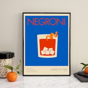 Negroni Druckbares Poster, Retro Drink Poster, Küche Downloads, Digitale Downloads, Küche Dekor, Bar Dekor, Niedliche Küche Bar Kunst