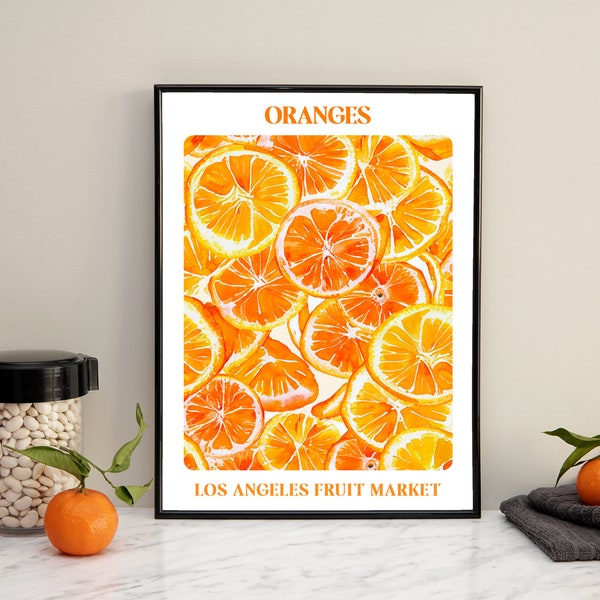 Oranges Fruit Market Printable Poster, Retro Fruit Poster, Kitchen Downloads, Digital Downloads, Kitchen Decor, Cute Kitchen Art