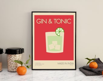 Gin and Tonic Retro Drink Poster: Kitchen Bar Art (Digital Download)