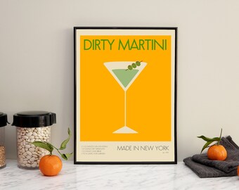 Dirty Martini Retro Drink Poster: Kitchen & Bar Art (Digital Download)