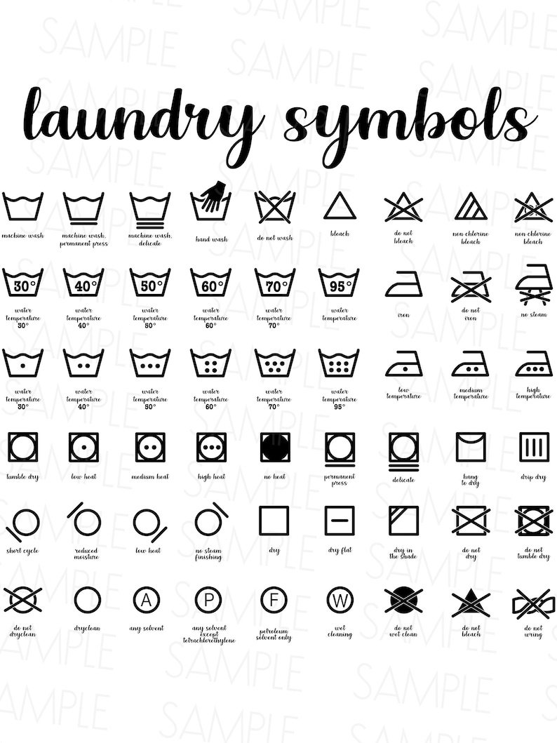 Laundry Symbols cursive Style Laundry Symbol Etsy