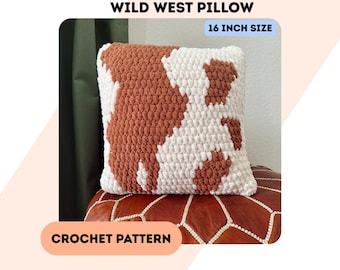 16 x 16 Wild West Pillow Crochet PATTERN | Large size | Crochet Pillow Pattern | Western crochet pattern | Cowboy crochet | Cowhide pillow