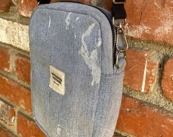 Vintage Denim Crossbody Bag, Repurposed Levi's, Paint Splatter