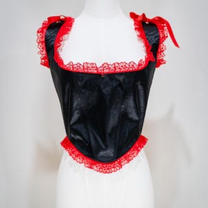 Bloodlust Temptress Corset – Black Satin & Red Lace Gothic Corset Top