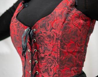 Corset Top - Gothic roses corset - Adjustable Regency Style Vest