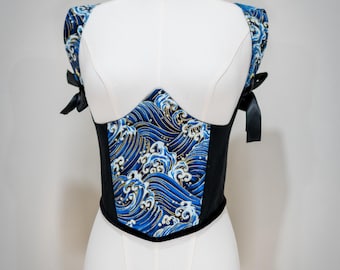 Waves Underbust Corset – Art-Inspired Handmade Cotton Corset with Black Ribbon Lacing