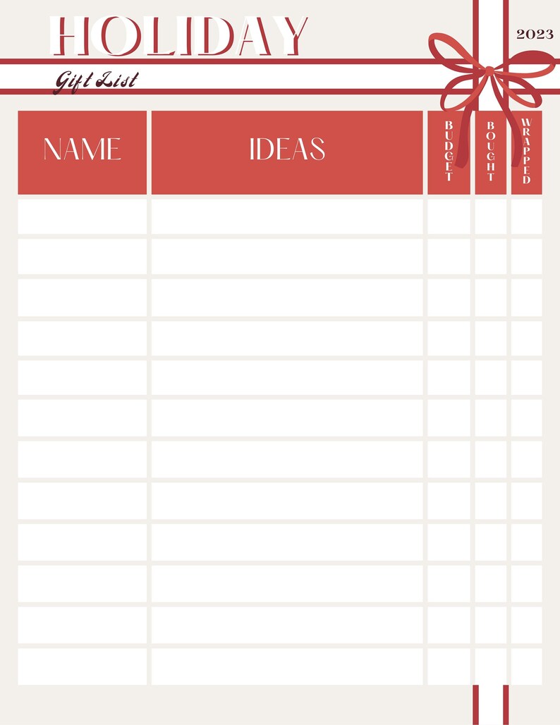 Gift Planner Printable Printable Planner Gift Gift List Holiday