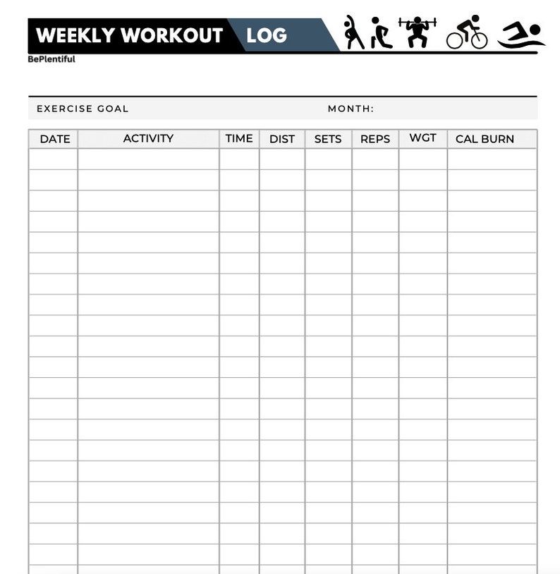 Workout Planner Printable, Exercise Log, Workout Template, Workout Calendar, Fitness Planner ...