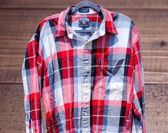Unisex Red Plaid Flannel Shirt Long Sleeve by Chaps Ralph Lauren | (Size Large)