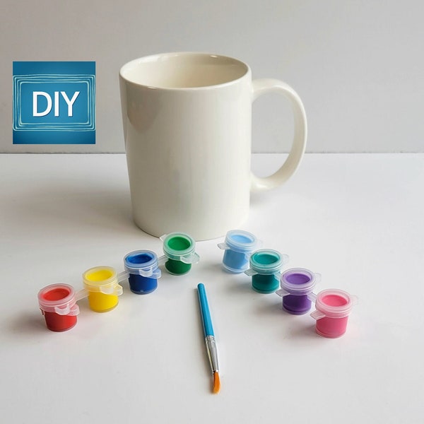 DIY Kit Paint Your Own Coffee Mug | Includes Mug, Paints, Brush, and Instructions