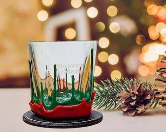 Makers Mark Red and Green Wax Dipped Whiskey Glass