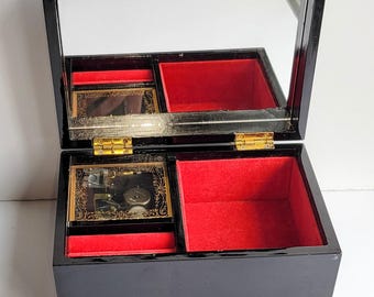 Japanese Music Box Hand Painted with Cherry Blossoms Lacquerware