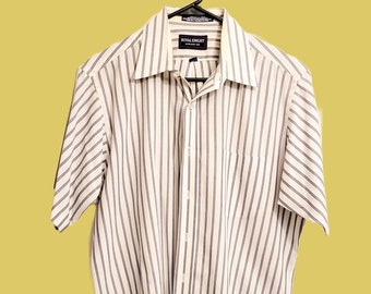 Vintage Men's Stripped T-Shirt White & Blue Button Down 70s (Size Large)