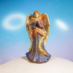 Angel Figurine Glazed Ceramic Statue for Table | Christmas Angel Decor