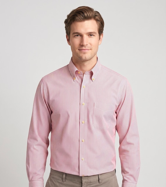 brooks brothers pink dress shirt Brooks Brothers Men's Dress Shirt Pink Stripped Poplin Cotton Button Down  (Size Large)