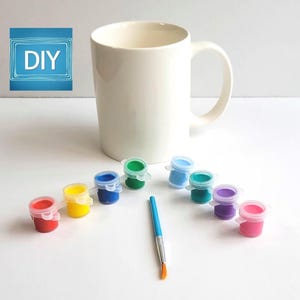 DIY Kit Paint Your Own Coffee Mug | Includes Mug, Paints, Brush, and Instructions