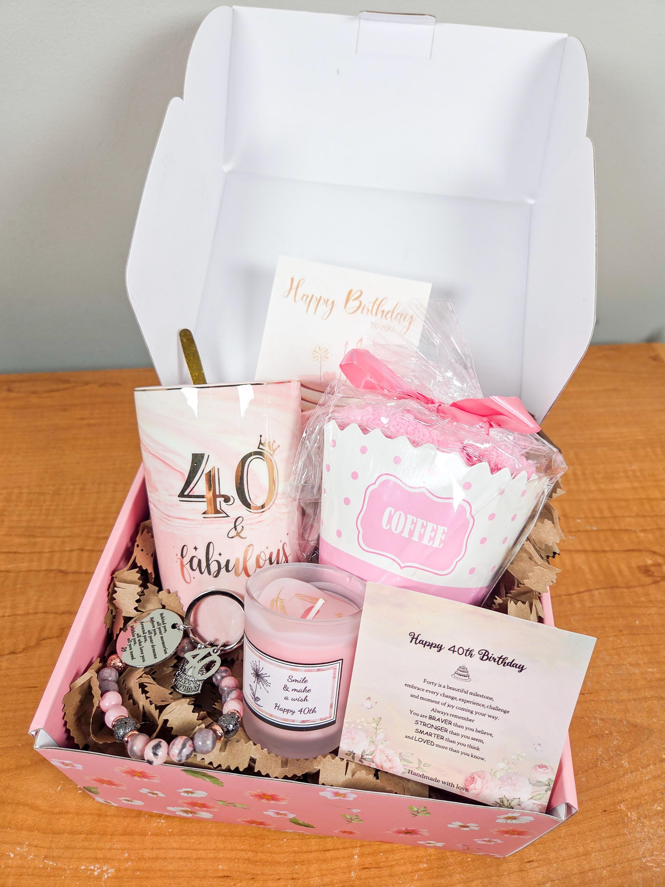 40th Birthday Gift Box for Her: Coffee Mug, Candle, Bracelet Etc