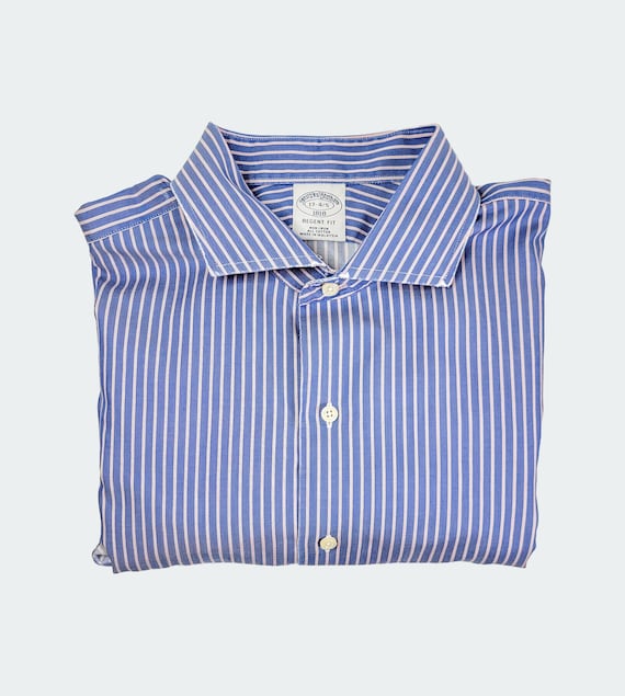 Brooks Brothers Striped Dress Shirt: Blue & White Cotton, Regent Fit  (17-4/5) - Etsy