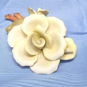 Italian Porcelain Rose Knick Knack: Light Yellow Capodimonte Decor