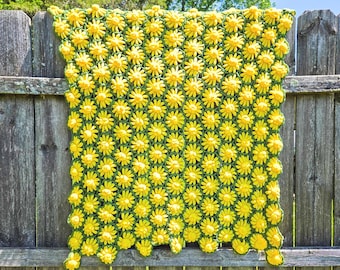 Crochet Yellow Daisy Afghan: Handmade Chunky Knit Throw Blanket 47x32