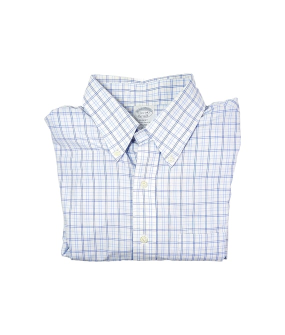Brooks Brothers Men's Dress Shirt Blue Checkered 100% Supima Cotton Button Down (Size Large) Brooks Brothers Men's Dress Shirt Blue Checkered 100% Supima Cotton Button Down (Size Large)