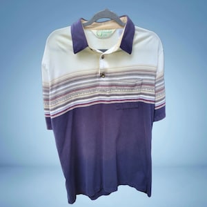 Vintage Palmland Club Shirt Blended Cotton Men&#39;s Stripped Short Sleeve Shirt (Size Large)