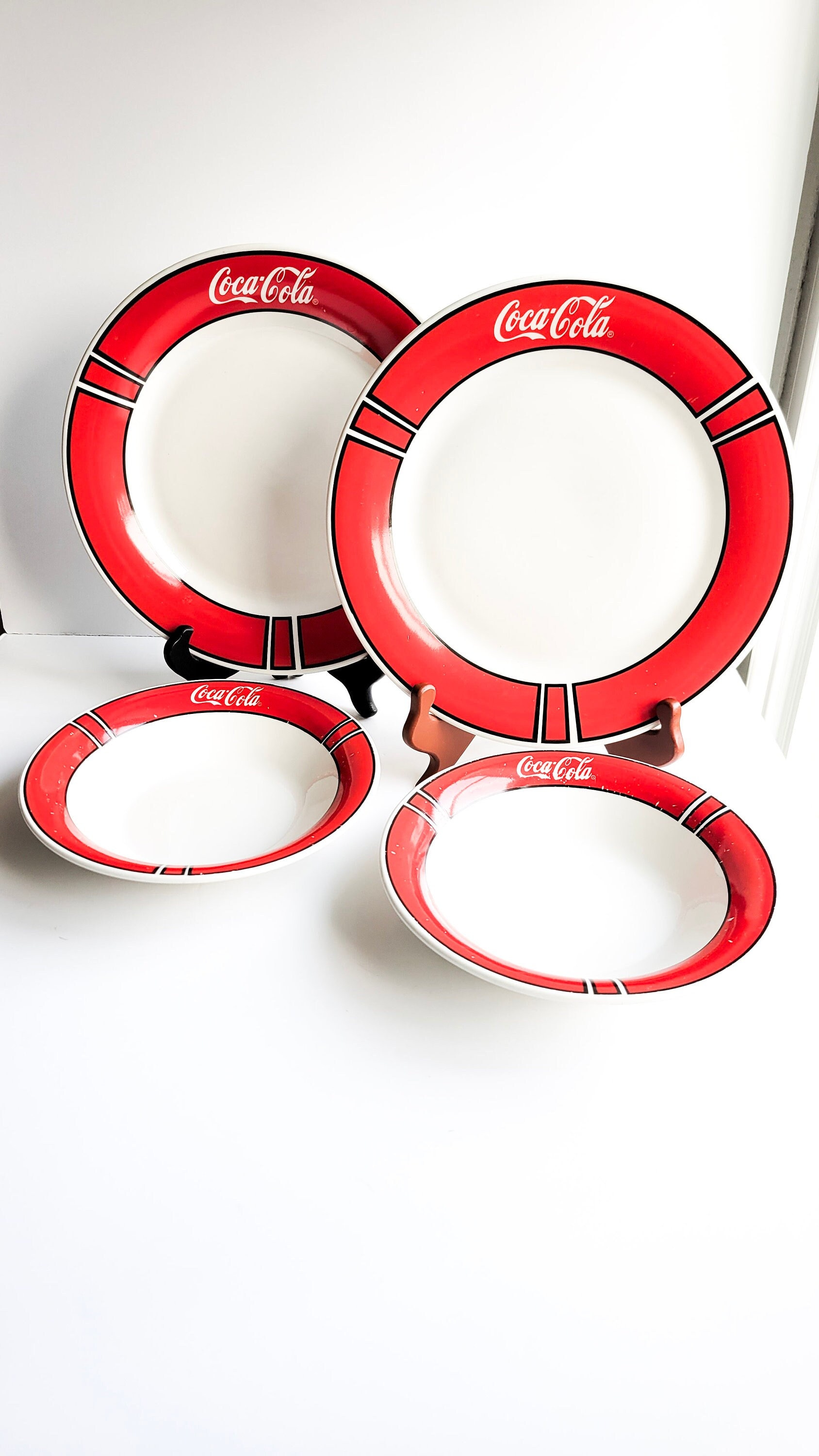Retro Coca-Cola Dinner Plates and Soup Bowl Set | 90s Throwback Plates