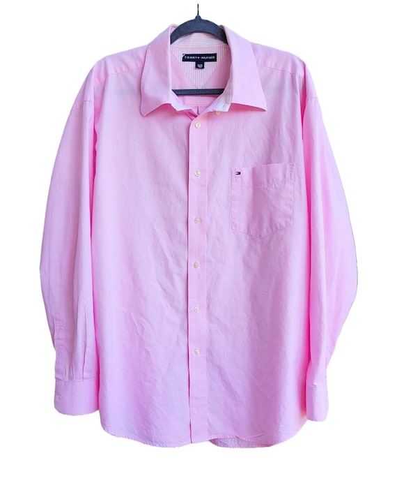 Tommy Hilfiger Male Shirt Pink Size XL Cotton Tommy Hilfiger Male Shirt Pink Size XL Cotton