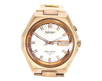 Seiko Bell-matic Men's Watch Hexagon Bevel Automatic 17 Jewel Gold
