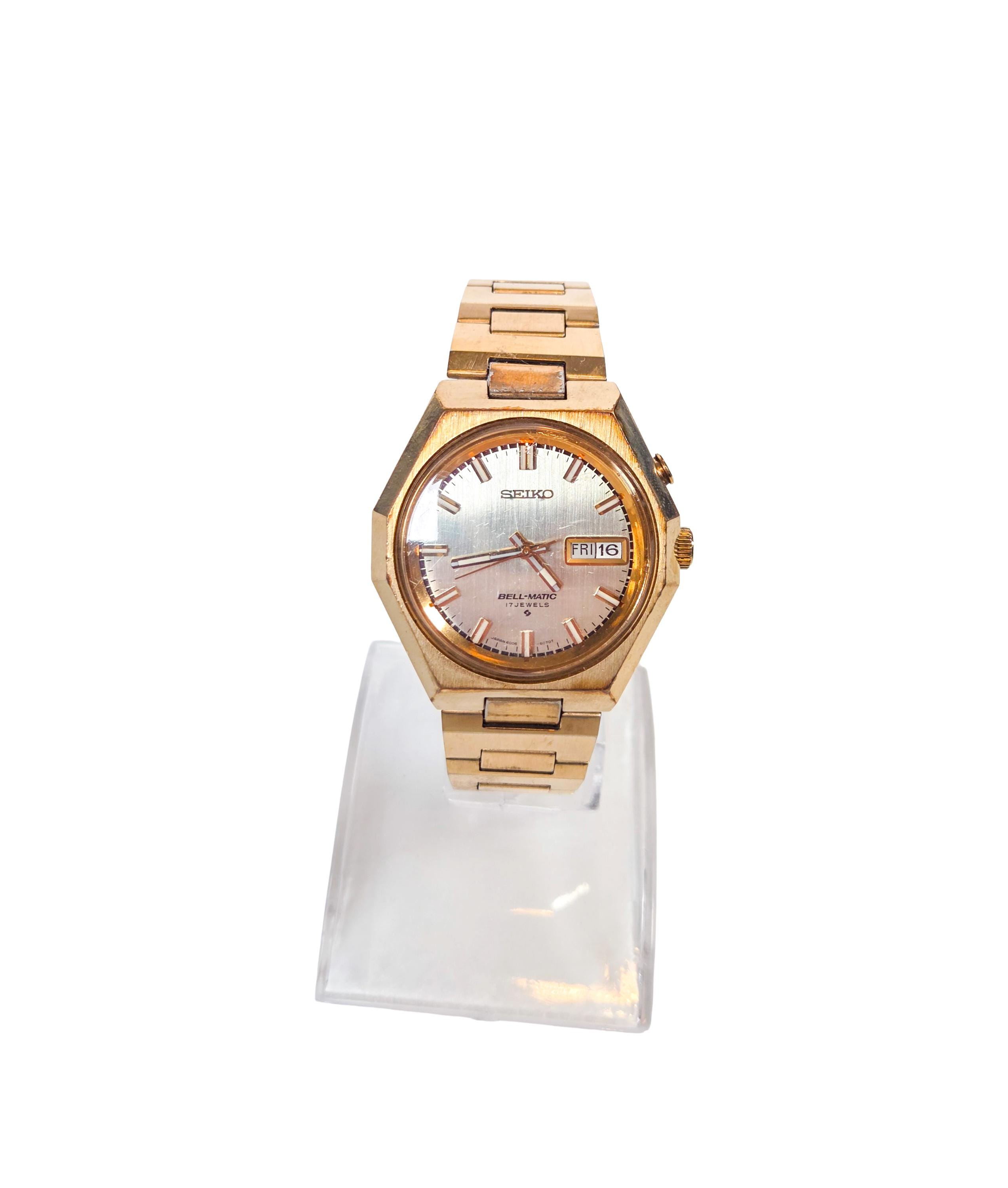 Seiko Bell-matic Men's Watch Hexagon Bevel Automatic 17 Jewel Gold