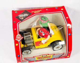M&M Yellow Hotrod Racing Car Character Candy Dispenser Brand New
