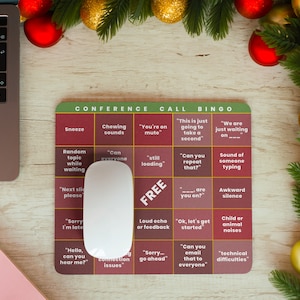 Corporate Funny Conference Call Bingo Mousepad, Office Desk White Elephant Gift, Christmas Present for Employees, Workplace Humor Game