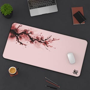 Japanese Sakura Desk Mat – Minimalist Office Gift for Mom – Aesthetic Mouse Pad for Women’s Work Desk, Minimalist Office Accessories Gift