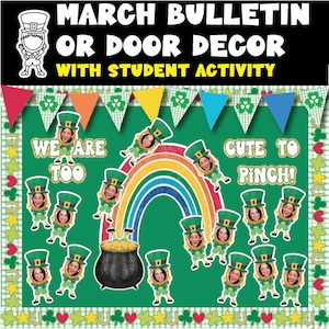 March Bulletin Board Door Decor with Student Activity St. Patrick&#39;s Day Classroom