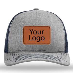 Custom Logo Leatherette Patch Hats - Personalized Engraved Caps for Business, Teams, Events - Choose Your Design & Colors